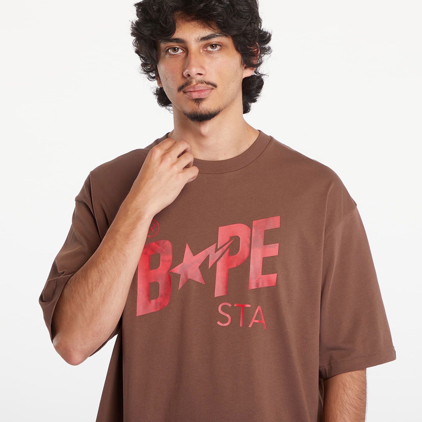 A BATHING APE Floral Solid Camo Bape Sta Logo Relaxed Fit Short Sleeve Tee Brown