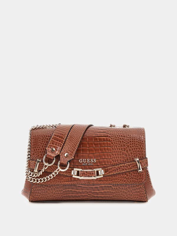 Kabelka GUESS Croc-Print Leather Crossbody Bag Hnedá | HWCG9527210, 0