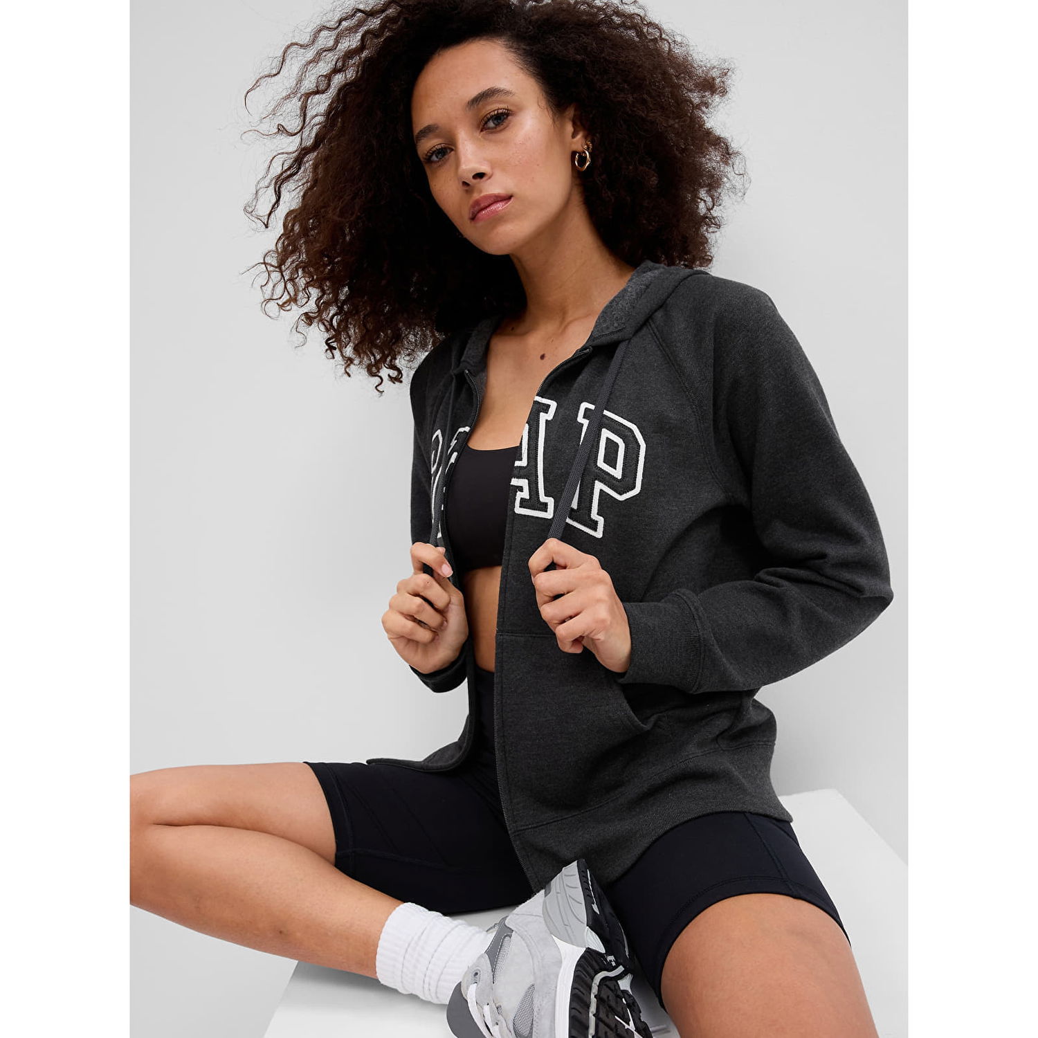 Mikina GAP Fullzip Logo Hoodie Charcoal Heather Čierna | 463503-21, 0