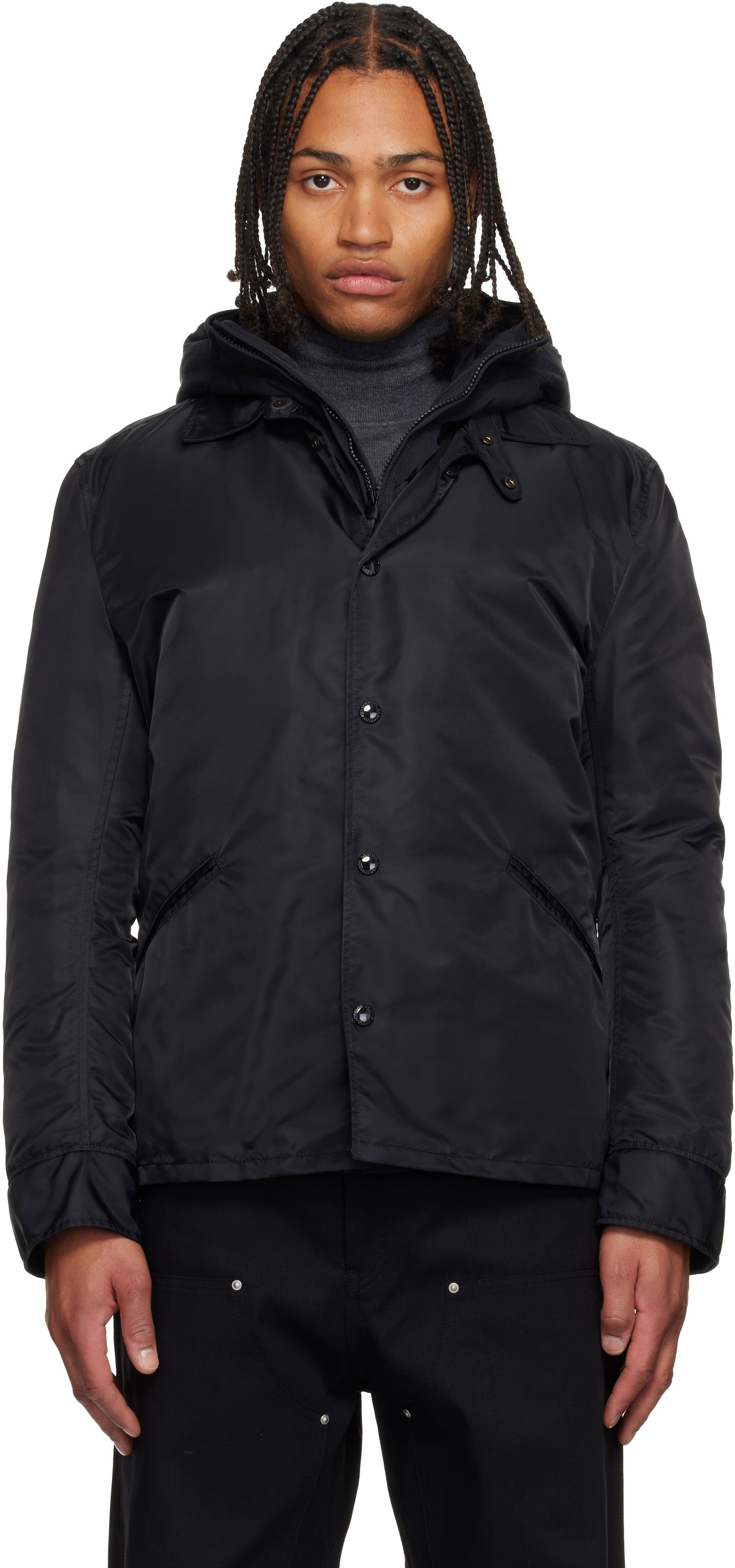 Prešívaná bunda Junya Watanabe Junya Watanabe C.P. Company Edition Button-Front Hooded Down Jacket Čierna | WP-J915-100, 0