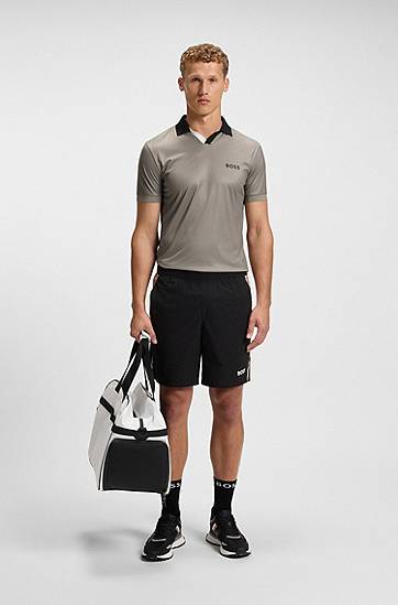 Polo tričko BOSS Active slim-fit ripstop polo shirt with colour-blocking Šedá | 50543348, 1