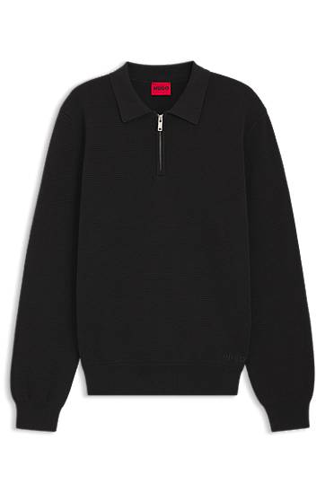 Sveter BOSS Zip-neck knit polo in interlock cotton Čierna | 50546871
