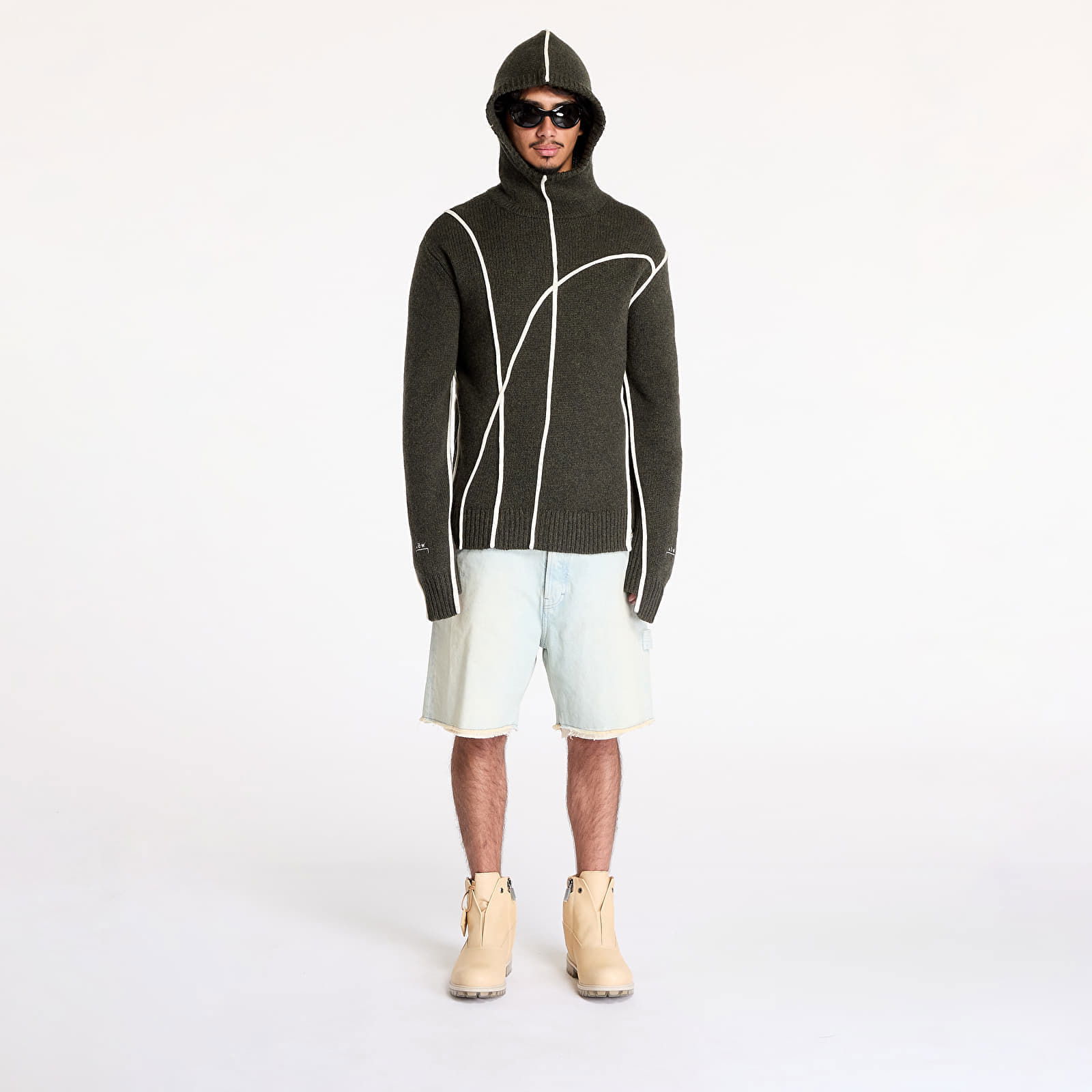 Contour Knit Hoodie Grey-Green/ Olive Grey