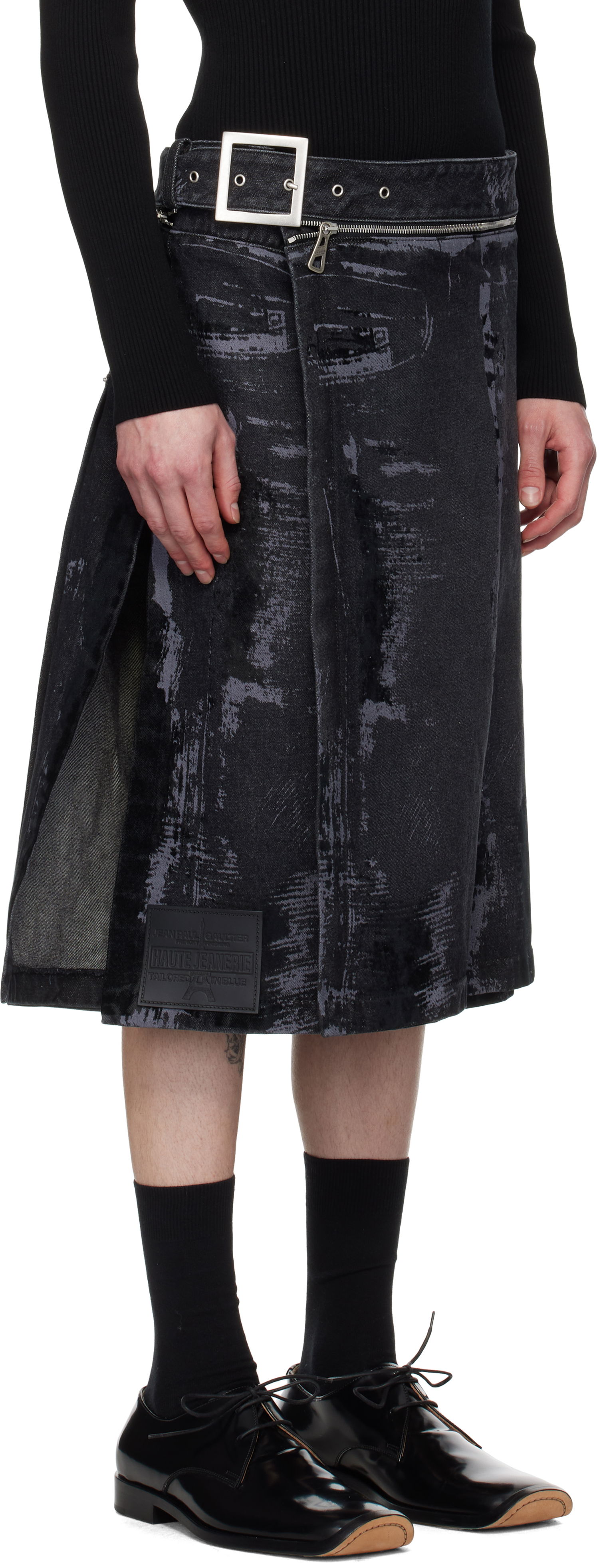 Sukňa Jean Paul Gaultier Jean Paul Gaultier 'The Flocked' Denim Kilt Čierna | 25/33-F-JU161-D016-06, 1