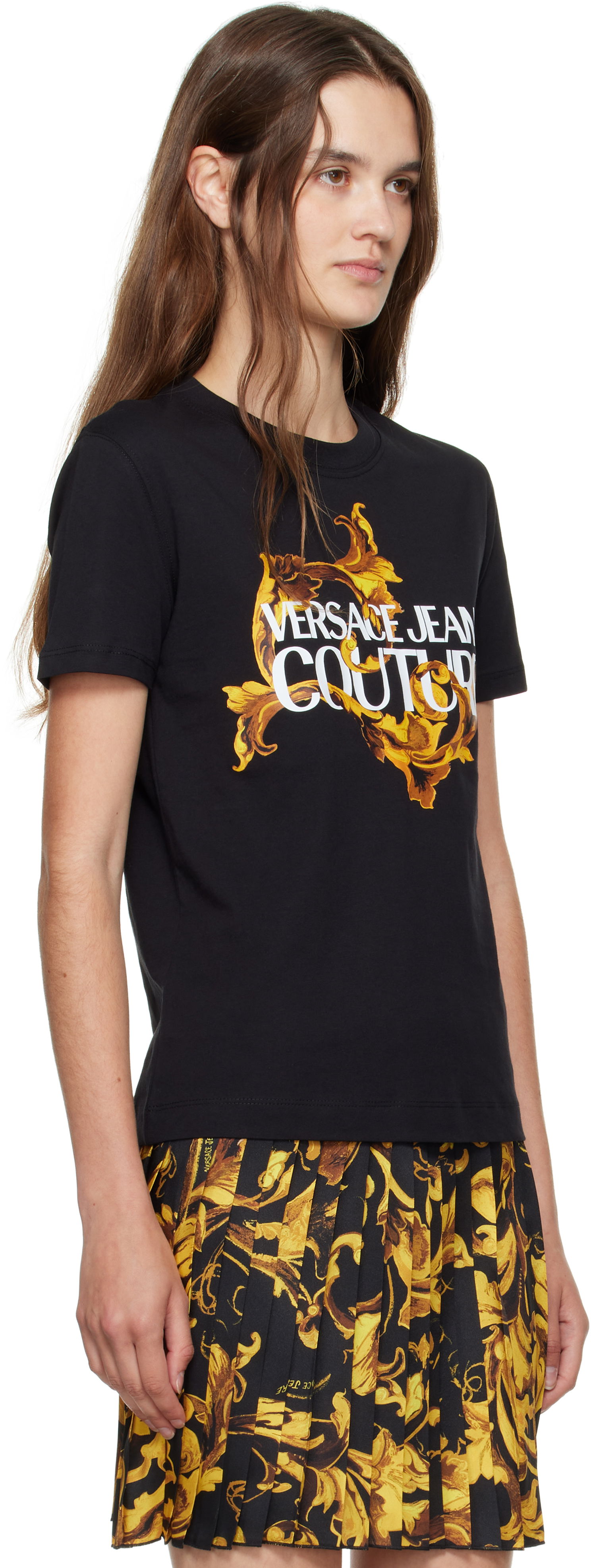 Tričko Versace Versace Jeans Couture Cotton Jersey T-shirt with Baroque Print Čierna | E79HAHE06_ECJ00E, 1