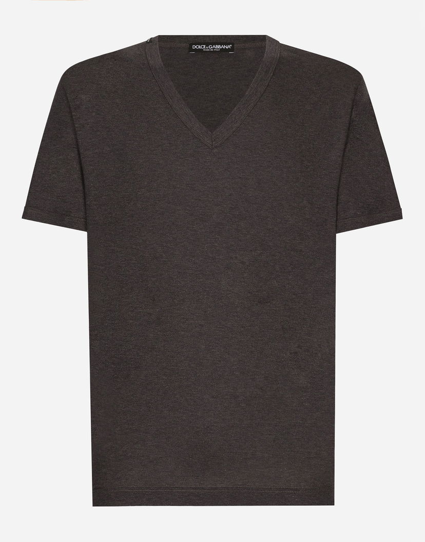 Tričko Dolce & Gabbana Heathered V-neck T-shirt Hnedá | G8KG0TFU7EQS8292