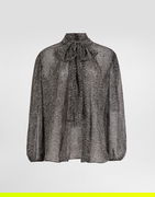 Dolce & Gabbana Chevron-Print Silk Chiffon Pussy-Bow Blouse