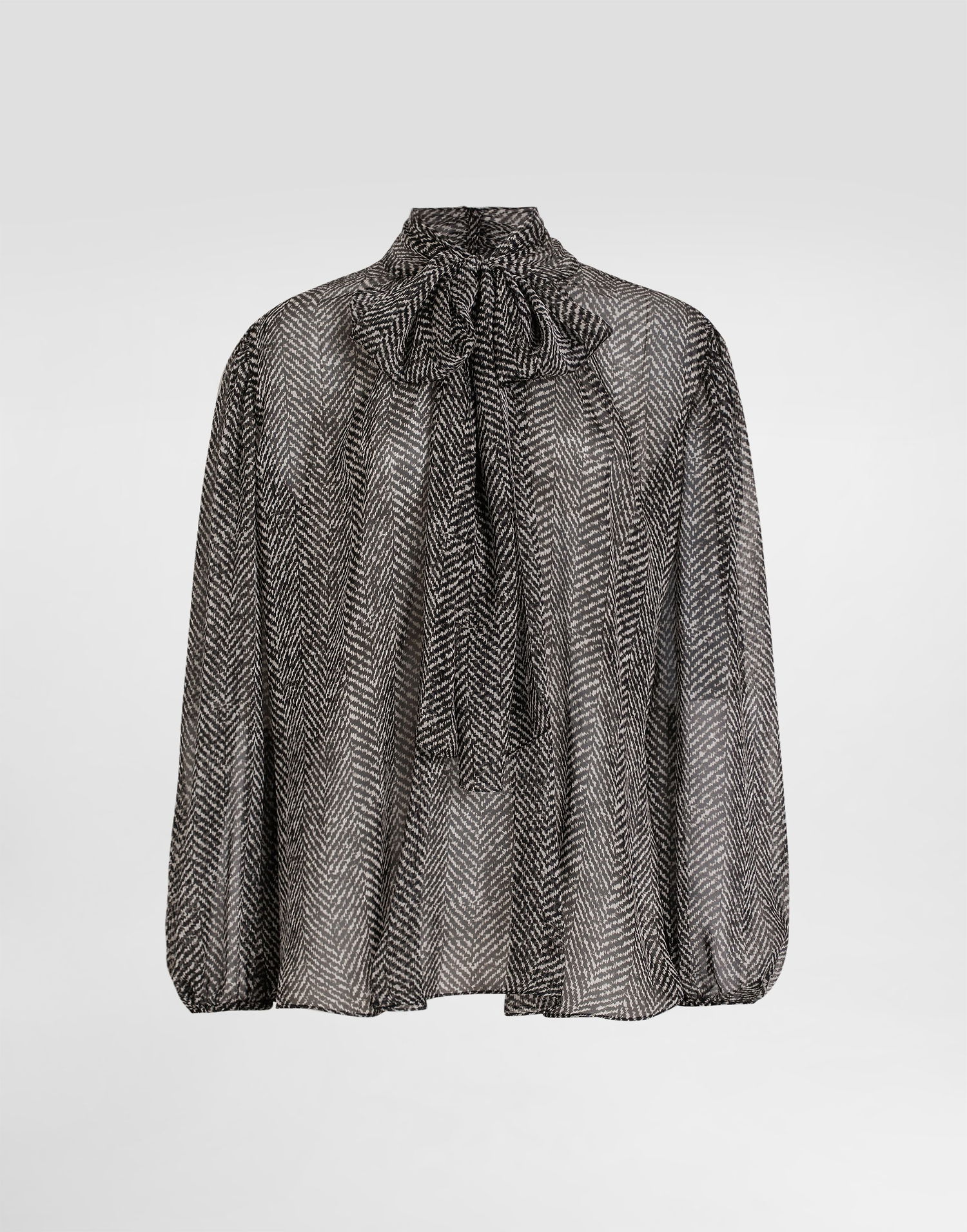 Košeľa Dolce & Gabbana Dolce & Gabbana Chevron-Print Silk Chiffon Pussy-Bow Blouse Čierna | F5R62TIS1ZNHH5QS, 0