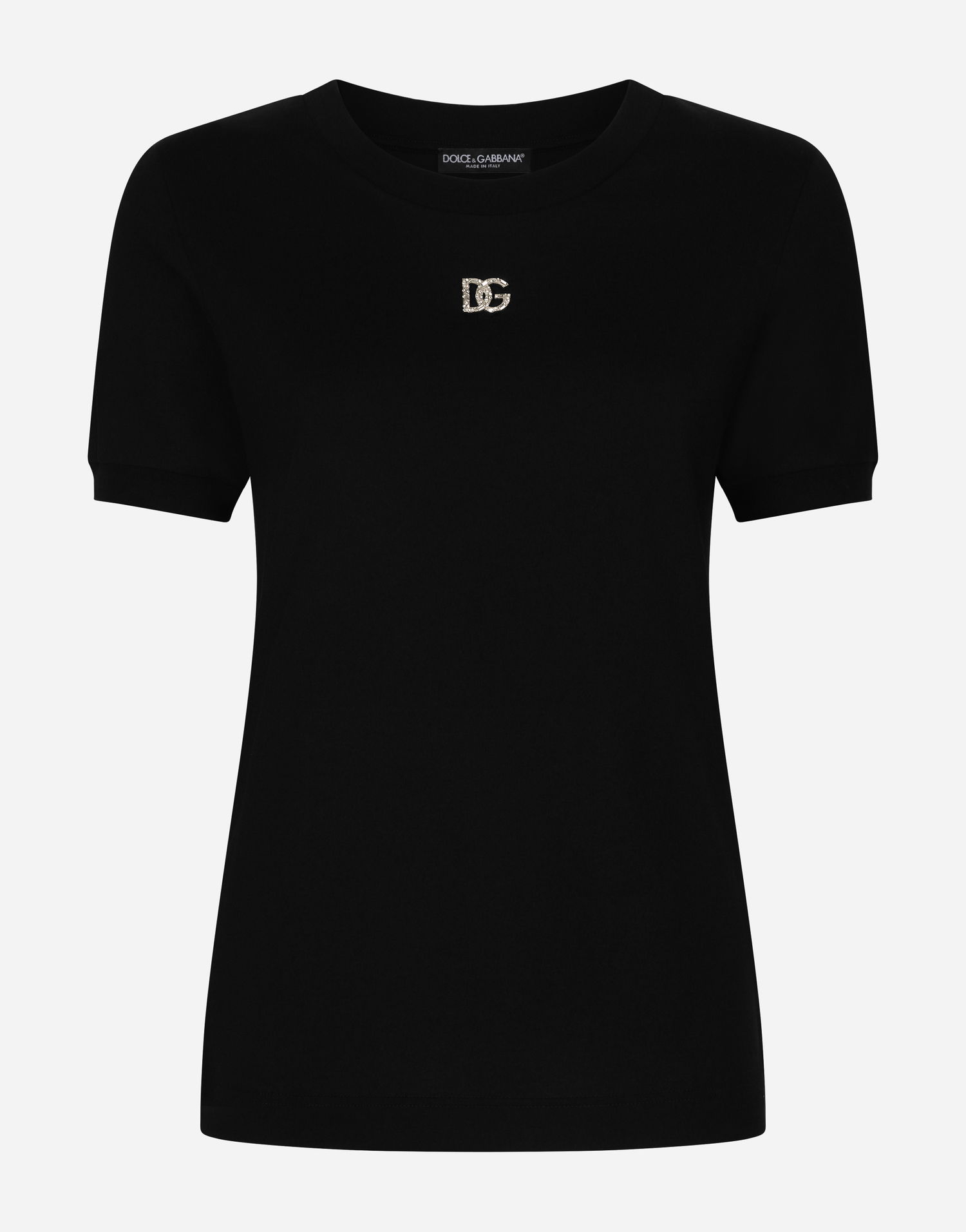 Tričko Dolce & Gabbana Cotton T-shirt With Crystal Dg Logo Čierna | F8U08ZG7B3UN0000, 0