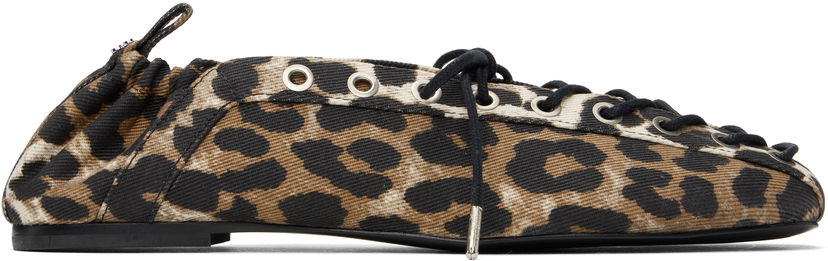 Oblečenie GANNI GANNI Printed Denim Lace-Up Ballerina Flats Hnedá | S2961