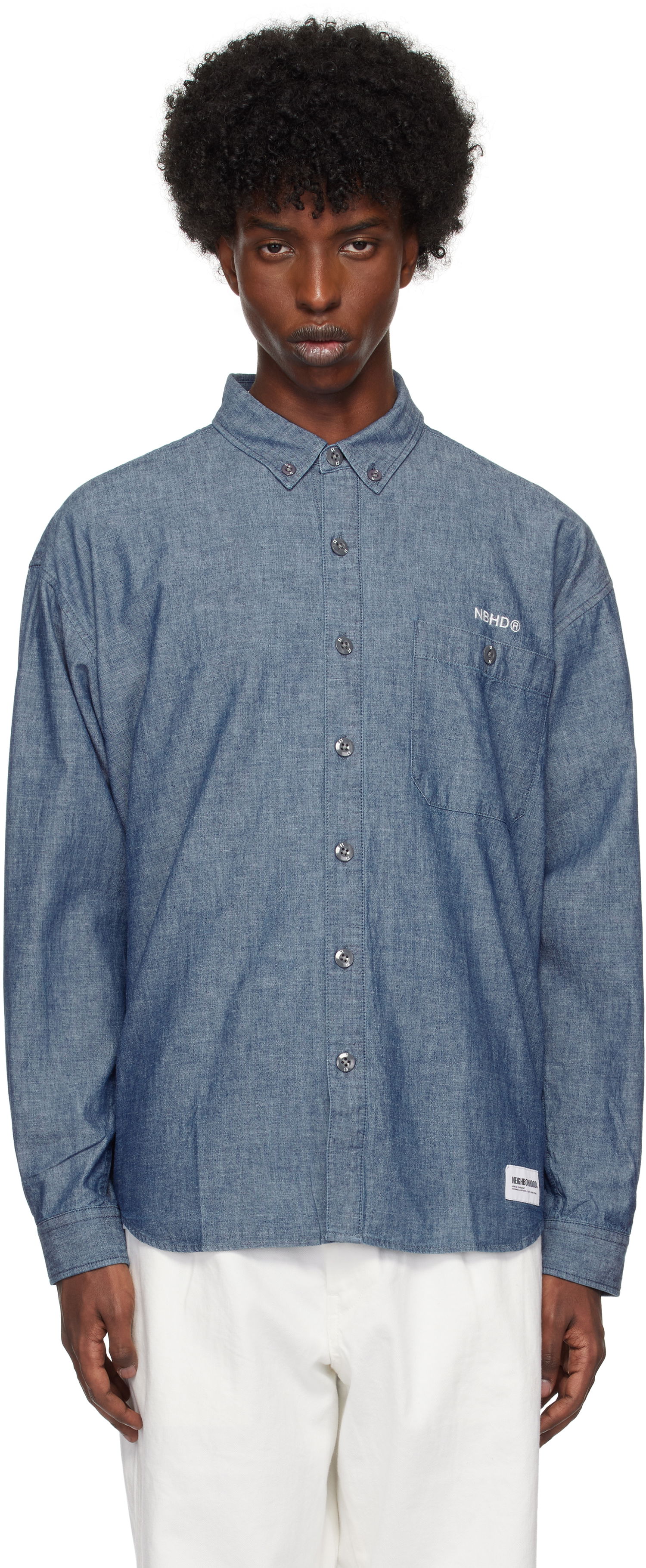 Košeľa Neighborhood Chambray Long Sleeve Shirt Modrá | 242BENH-SHM02, 0