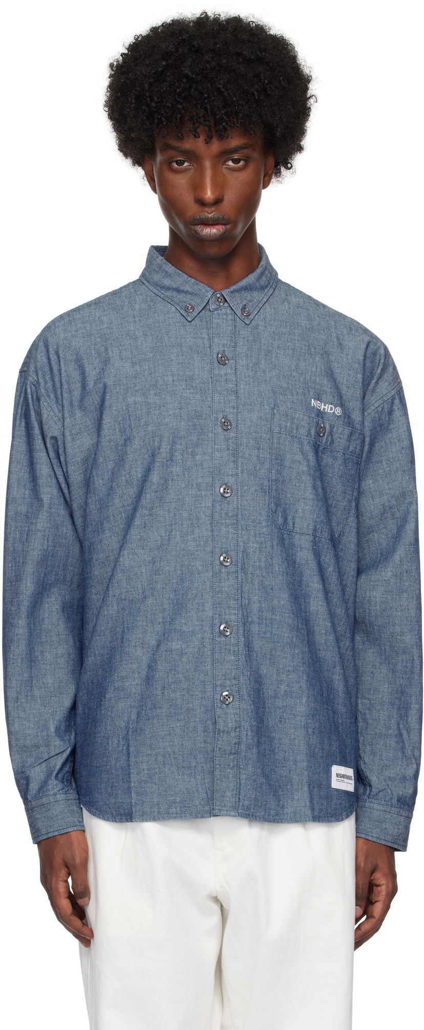 Košeľa Neighborhood Chambray Long Sleeve Shirt Modrá | 242BENH-SHM02