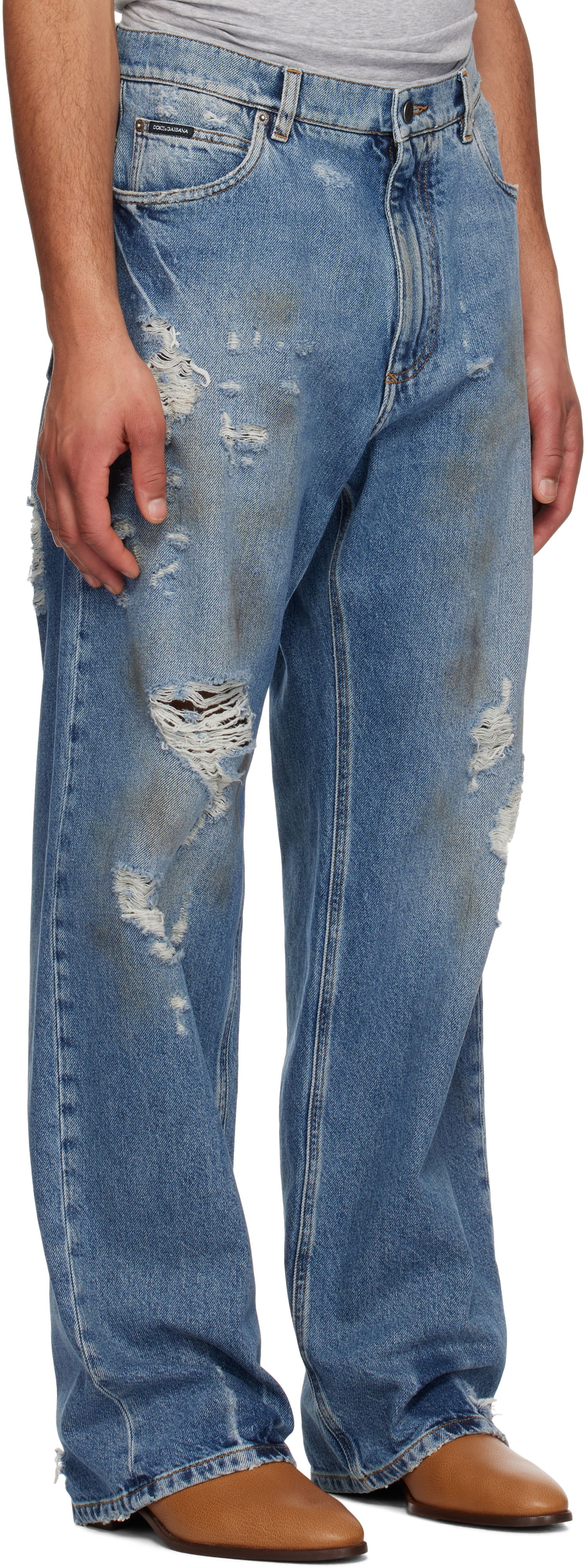Džínsy Dolce & Gabbana Dolce&Gabbana Oversized Distressed Tag Jeans Modrá | GWVNXDG8MT7, 1