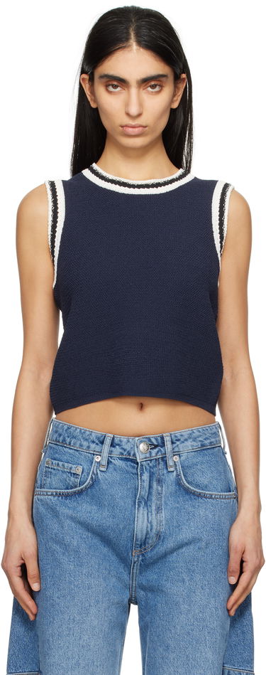 Tielko rag & bone Rag & Bone Meghan Striped Crochet-Trim Vest Navy | WAS25S039EC39, 0
