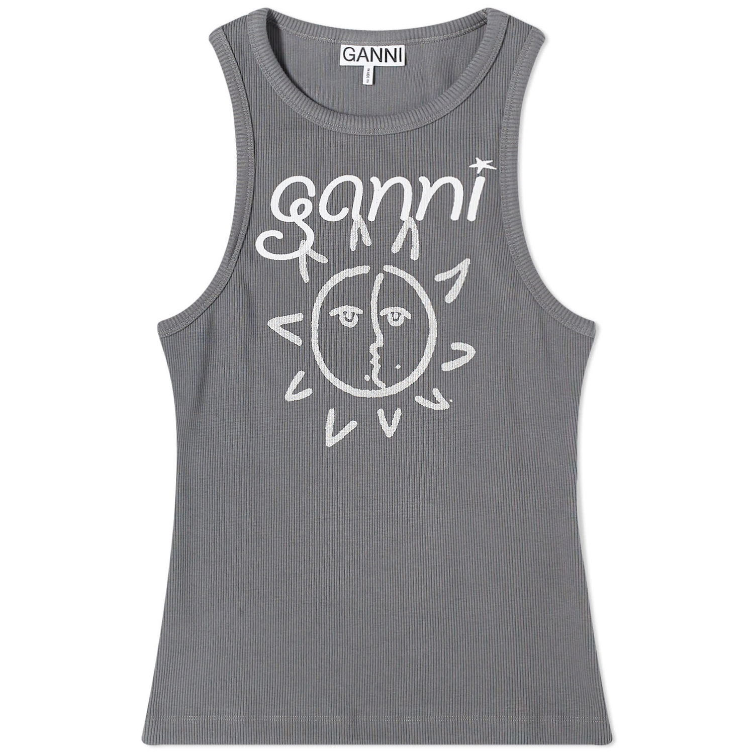 Tielko GANNI GANNI Graphic Rib Sun Tank Top Šedá | T3782-490, 0
