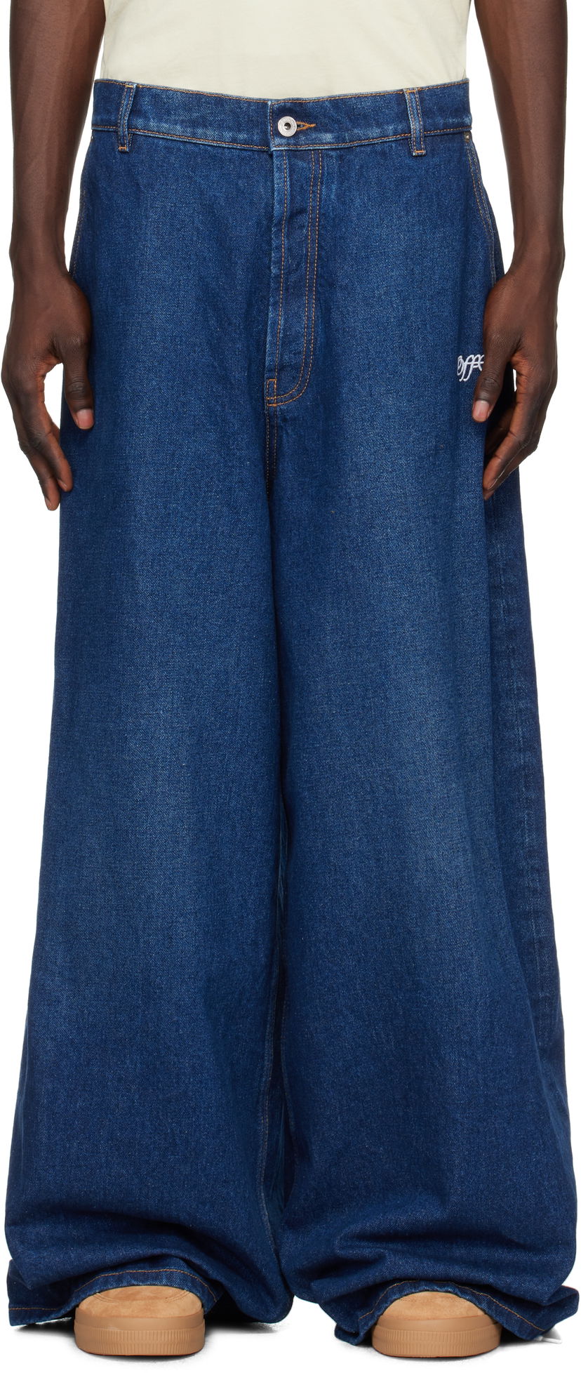 Džínsy Off-White Script Wide Denim Jeans Modrá | OMYA18CF24DEN0014403
