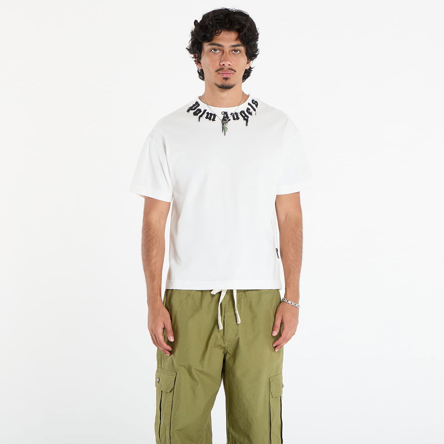 Tričko Palm Angels Palm Angels Neck Logo Regular T-Shirt Biela | PMAA109F25JER0090310, 0