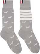 Thom Browne Hector Mid Calf Socks with Dachshund Print