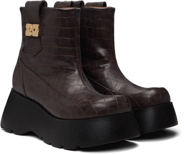 Tenisky a topánky GANNI Kat Crocodile-Embossed Platform Low Boots with Buckle Hnedá | S3235, 3