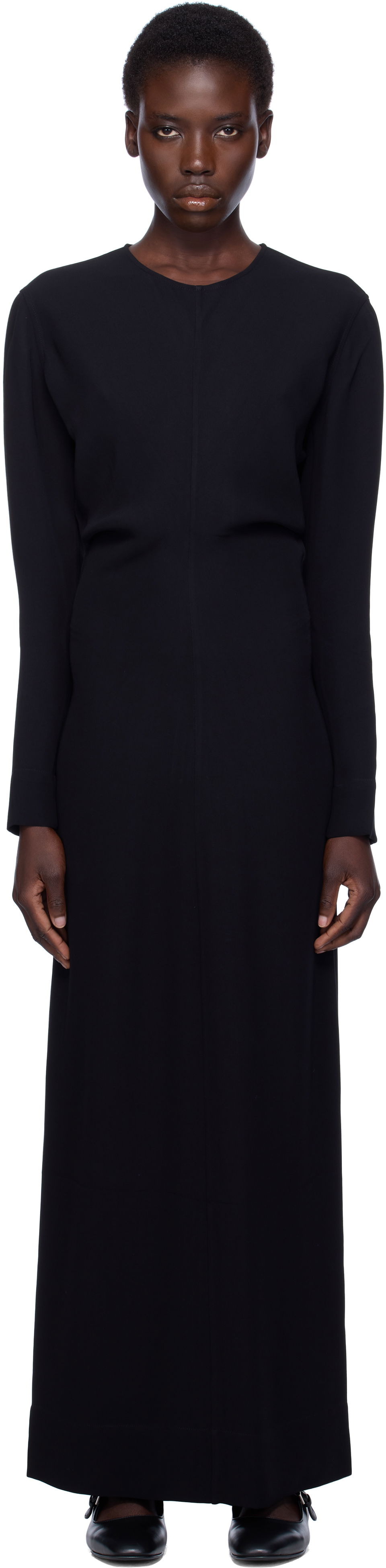 Šaty TOTEME TOTEME Long-Sleeve Slouch Waist Maxi Dress Čierna | 252-WRD4592-FB0414, 0