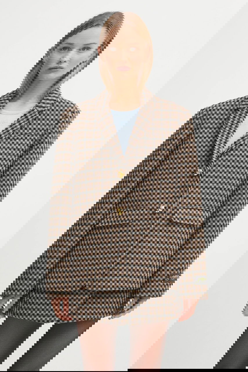 Bunda GANNI GANNI Check Wool Mix Oversized Blazer Hnedá | W0426, 0