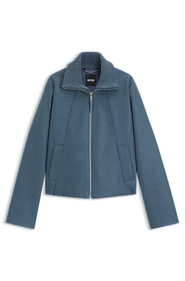 Bunda BOSS Boiled Virgin Wool Zip-Up Coat Modrá | 50543194, 0