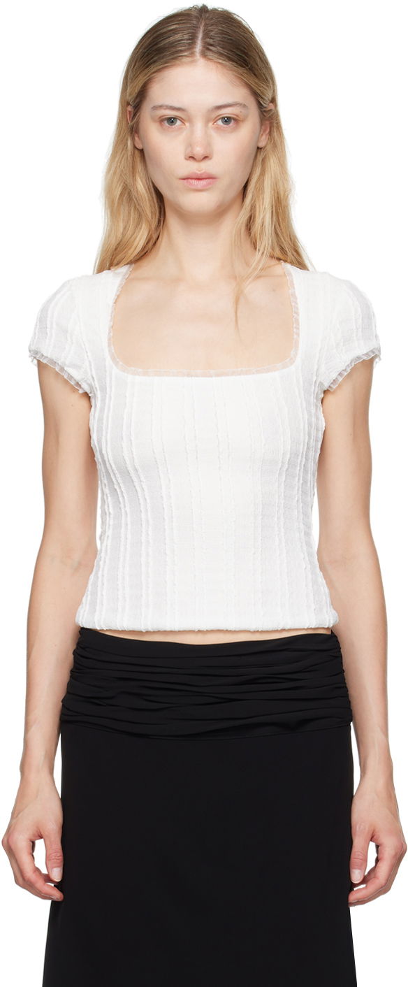 Crop Top GUIZIO Guizio Zera Square Neck Textured Knit Top Biela | P24107K064, 0