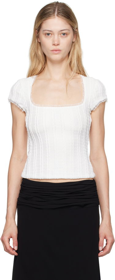 Crop Top GUIZIO Guizio Zera Square Neck Textured Knit Top Biela | P24107K064, 0