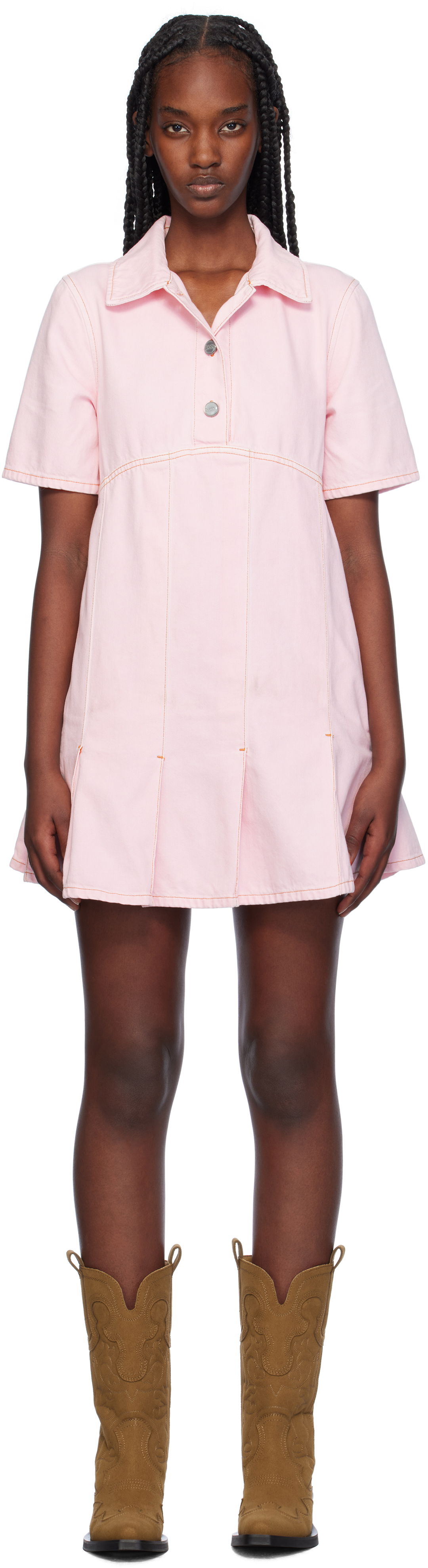 Šaty GANNI Pleated Denim Minidress Ružová | J1582, 0