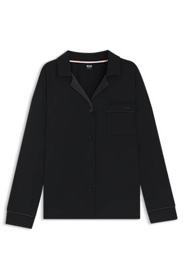 Pyžamo BOSS Stretch Pyjama Shirt with Satin Inserts Čierna | 50545588, 0
