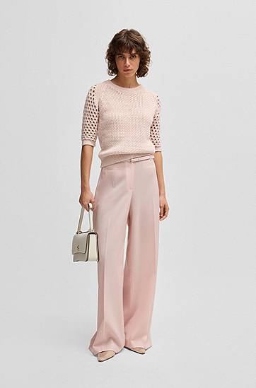 Nohavice BOSS Relaxed-Fit Virgin Wool Trousers Ružová | 50537404, 1