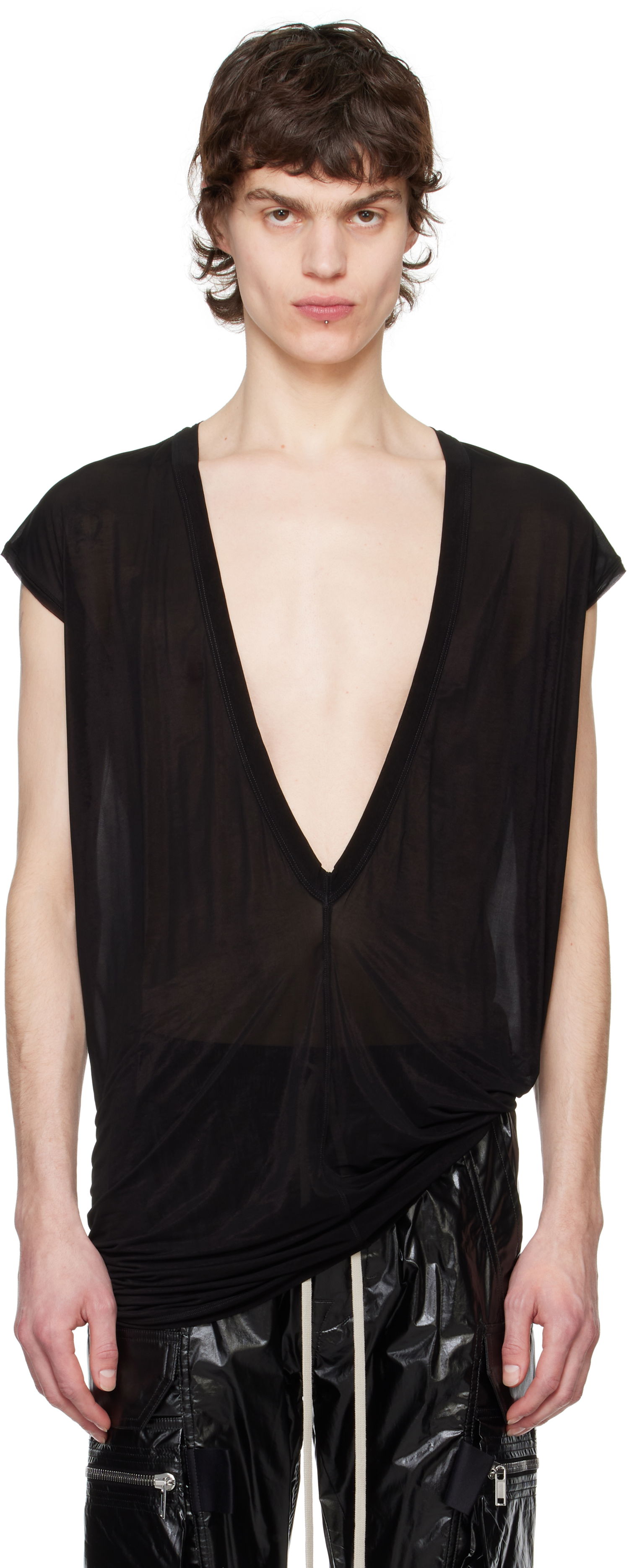 Tielko Rick Owens Rick Owens Hollywood Dylan Deep V-Neck T-Shirt Čierna | RU01E5157 BZ, 0