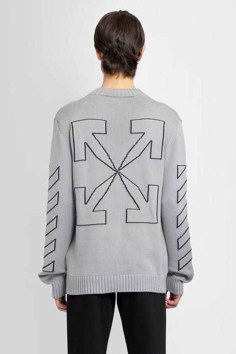 Sveter Off-White Diagonal Outline Crew Knit Šedá | OMHE087C99KNI0010610, 0
