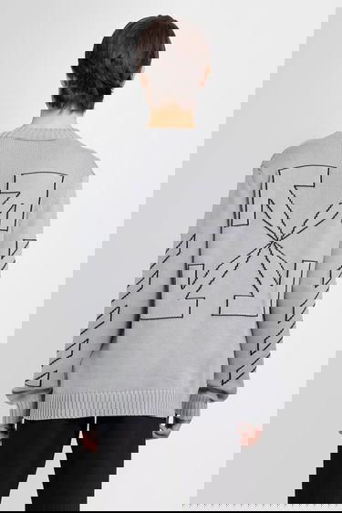 Sveter Off-White Diagonal Outline Crew Knit Šedá | OMHE087C99KNI0010610, 0