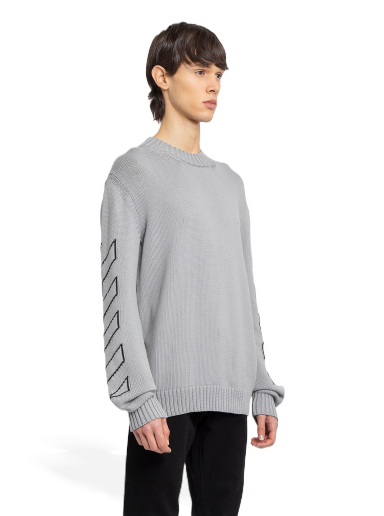 Sveter Off-White Diagonal Outline Crew Knit Šedá | OMHE087C99KNI0010610