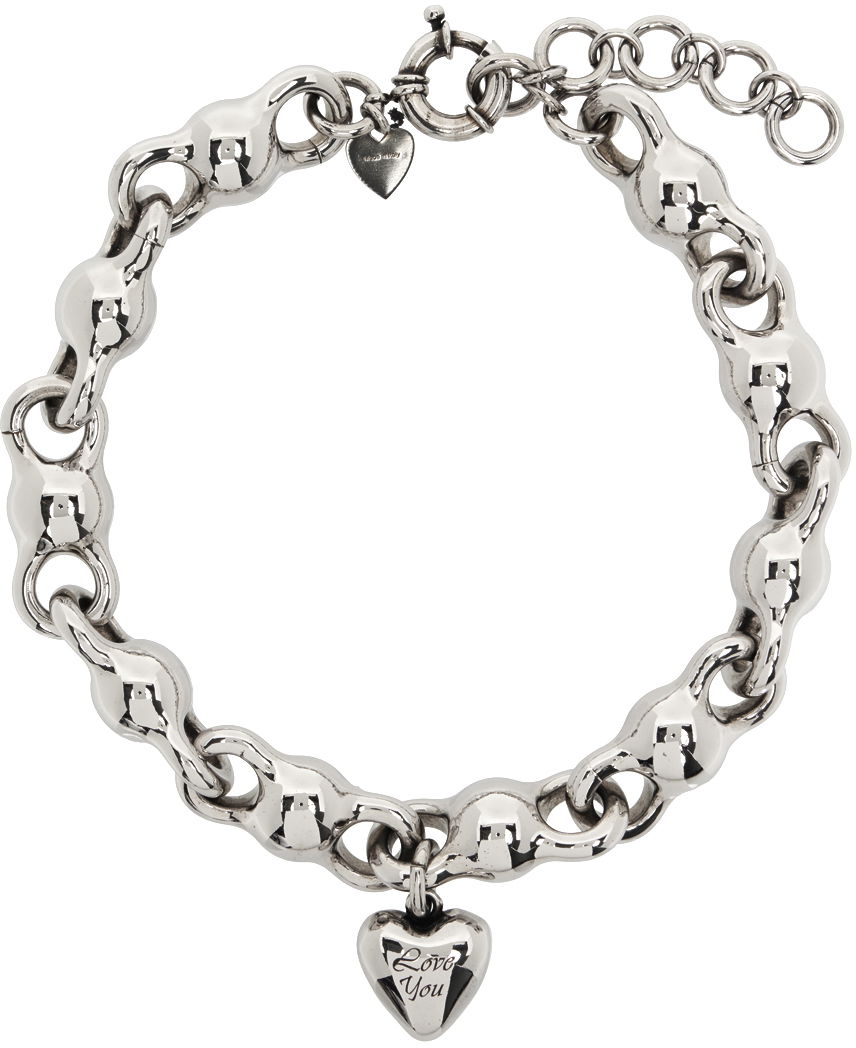 Doplnky Acne Studios Silver Heart Charm Necklace Šedá | C50399-, 0
