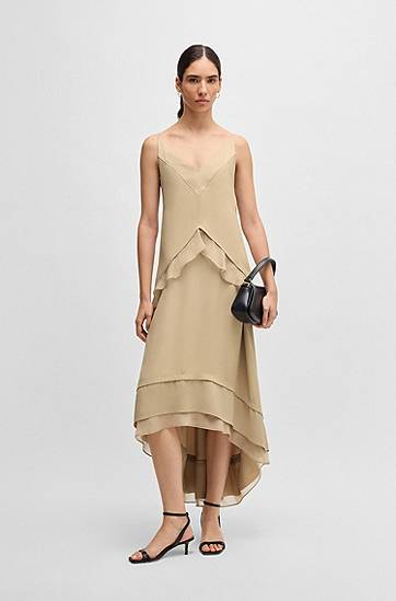 Šaty BOSS Layered Satin Dress with Silk Inserts Béžová | 50542856, 1