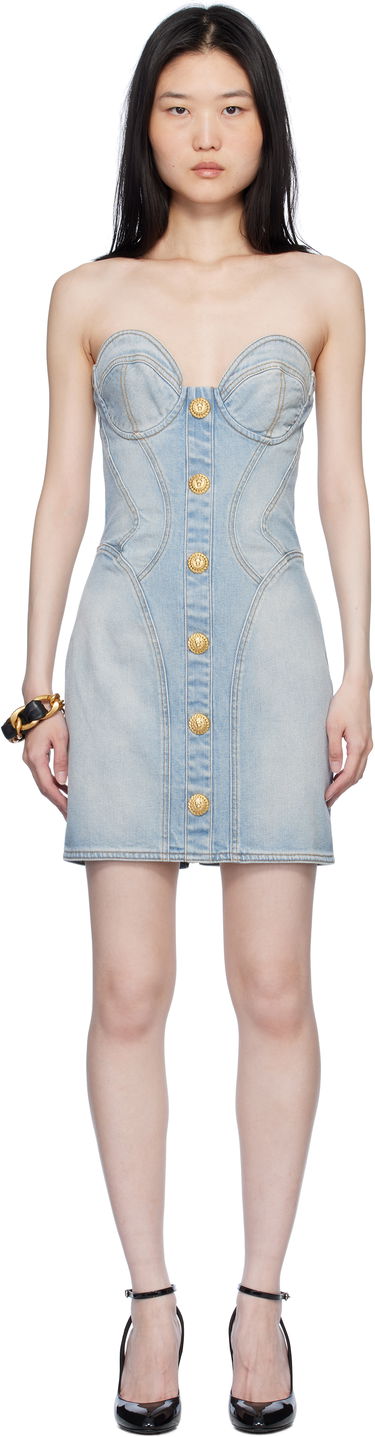 Šaty Balmain Buttoned Denim Minidress Modrá | EF1R1315DF23, 0