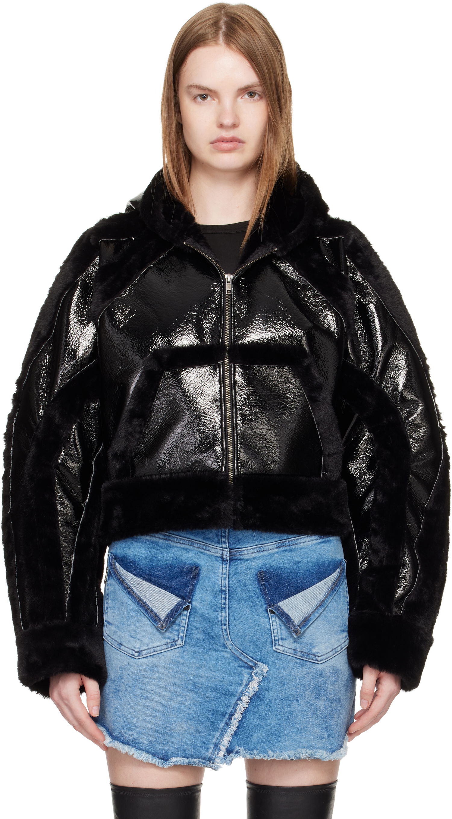 Bunda Ottolinger Ottolinger Fitted Faux-Fur Hooded Jacket Čierna | 109-702409-01, 0