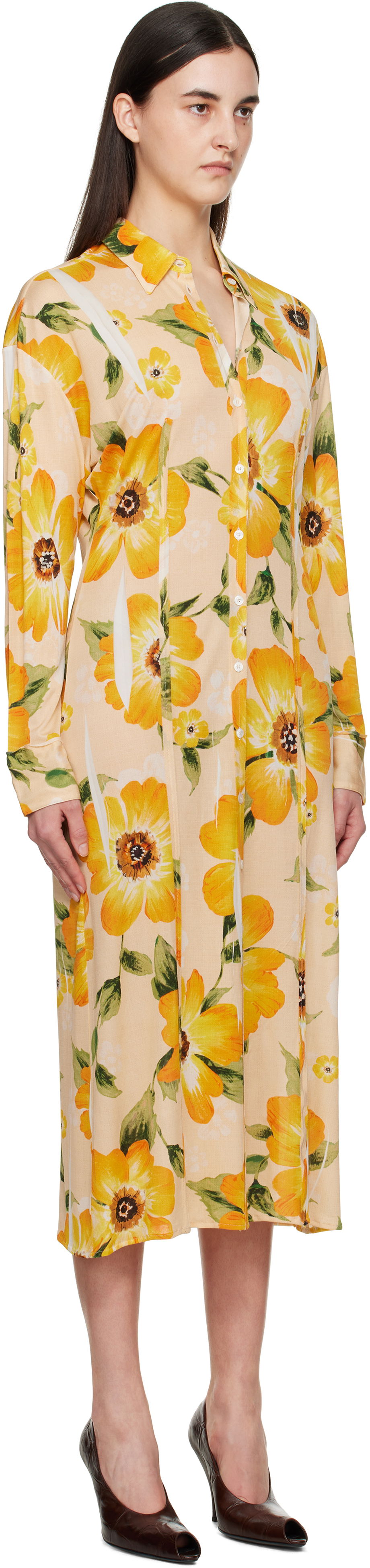 Šaty Acne Studios Acne Studios Button-Up Floral Print Midi Dress Žltá | A20803-, 1