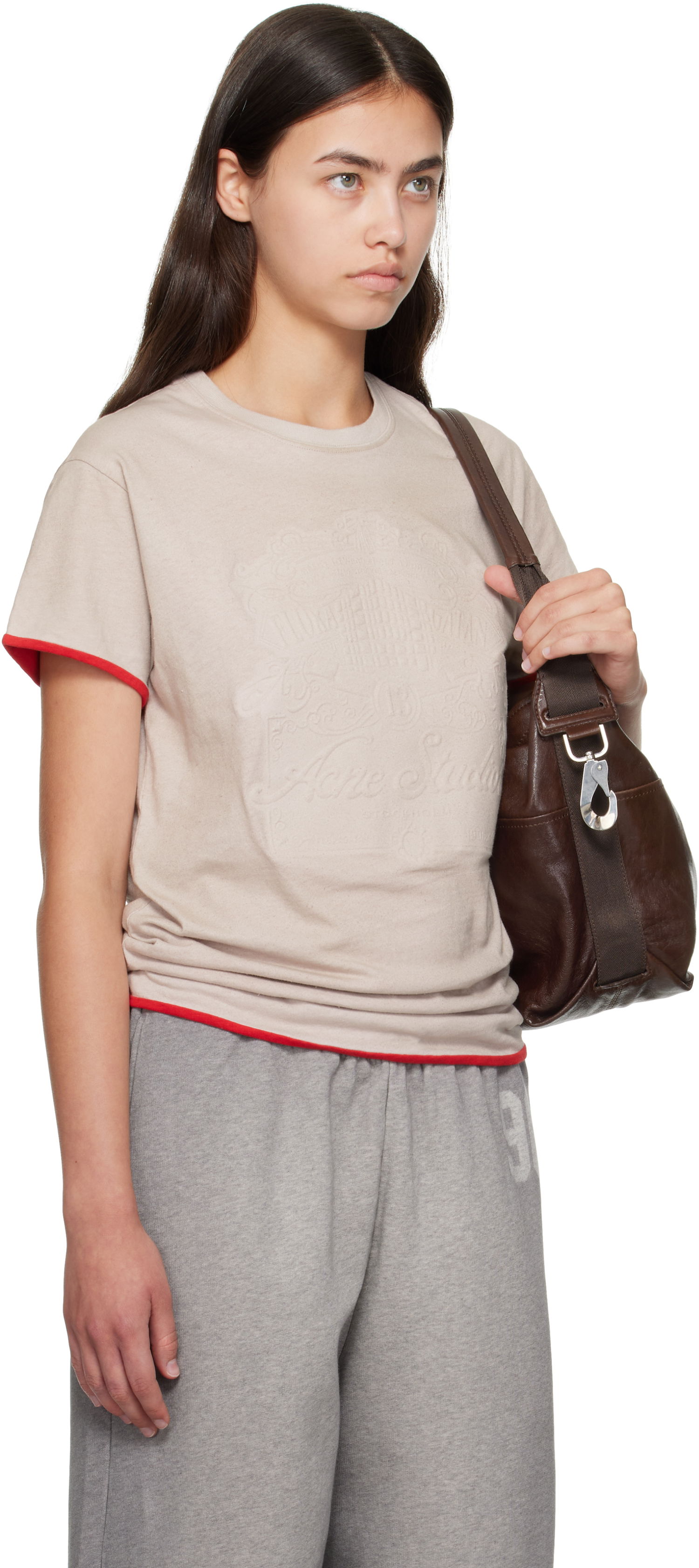 Tričko Acne Studios Acne Studios Embossed Logo T-shirt Béžová | AL0477-, 1