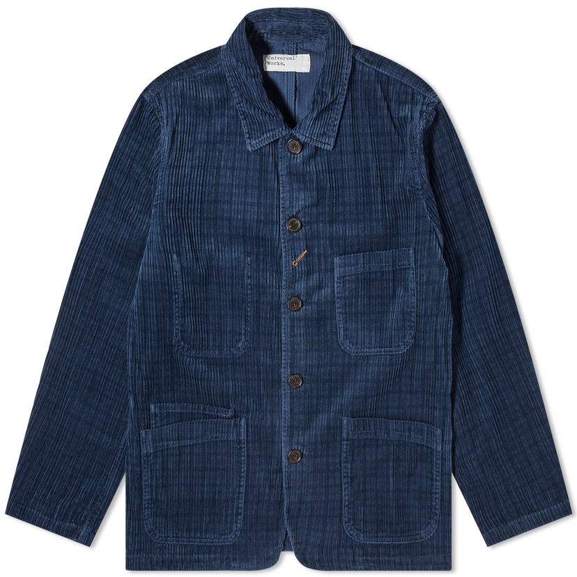Bunda Universal Works Houndstooth Cord Bakers Chore Jacket, Size Small Modrá | P2917-NVY