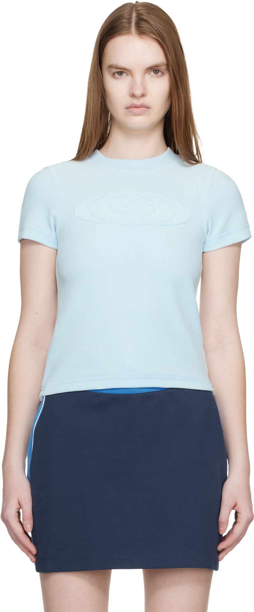 Tričko Casablanca Casablanca Velour Short Sleeve T-shirt Modrá | W-SP26-JTP-452-01