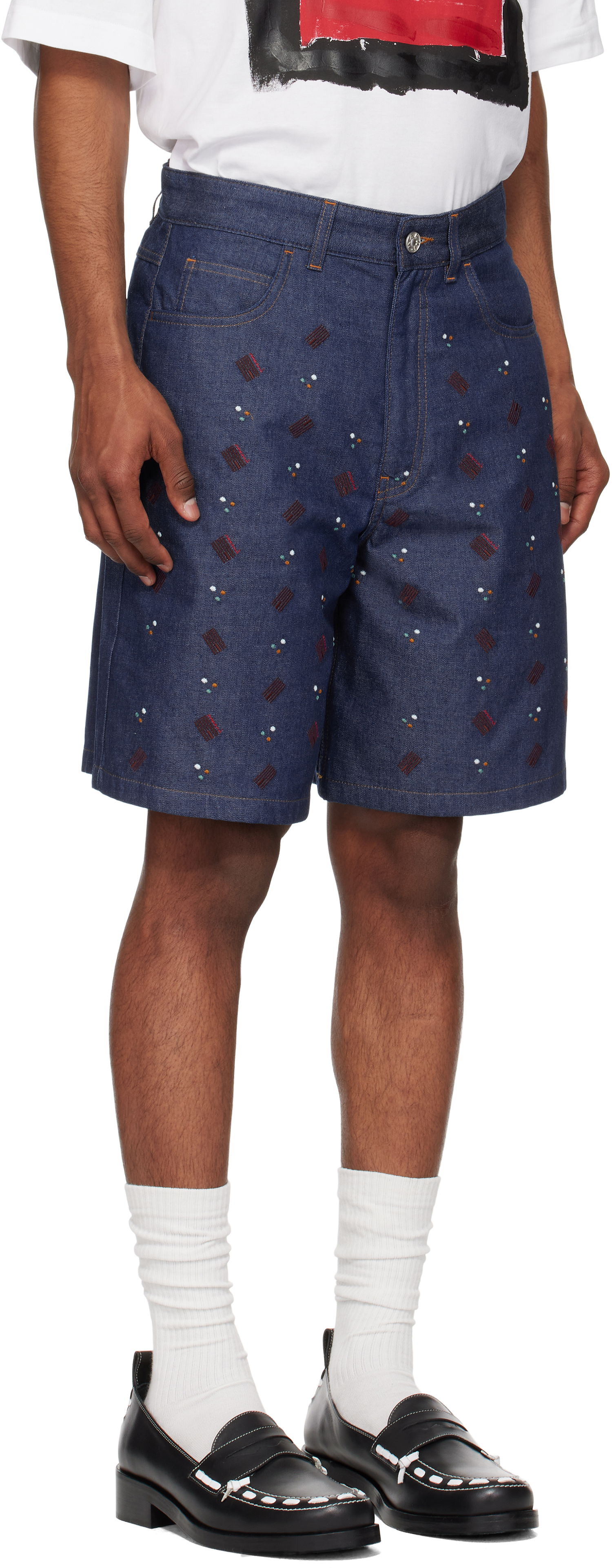 Šortky Marni Marni Embroidered Denim Shorts Modrá | PUJU0109S0 USCX58, 1