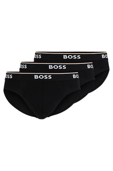Spodná bielizeň a ponožky BOSS Three-pack of stretch-cotton briefs with printed waistbands Čierna | 50475273