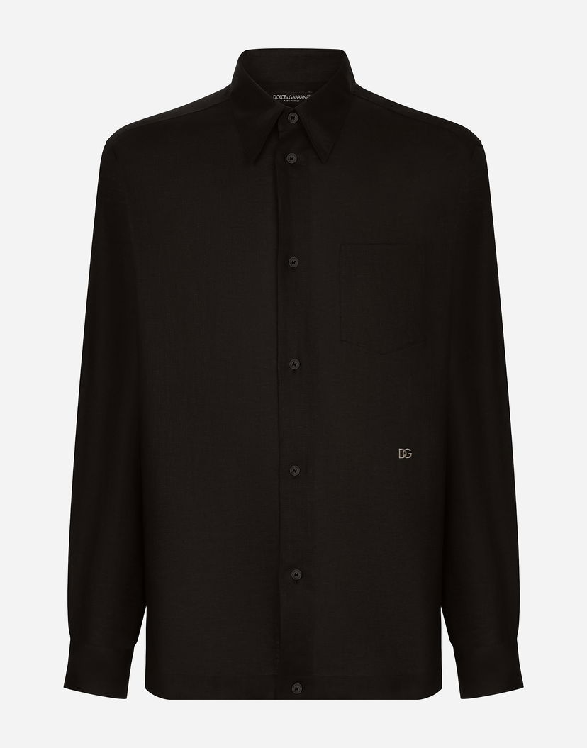 Košeľa Dolce & Gabbana Dolce & Gabbana Linen Shirt With DG Logo Čierna | G5KJ0TFU4IKN0000