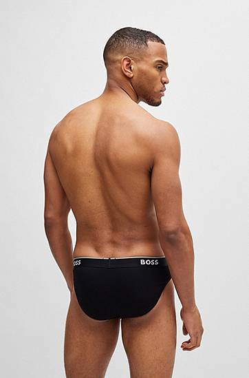 Spodná bielizeň a ponožky BOSS Three-pack of stretch-cotton briefs with printed waistbands Čierna | 50475273, 1