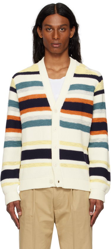 Sveter MAISON KITSUNÉ Maison Kitsuné Comfort Striped Knit Cardigan Biela | OM00506KT1129, 0