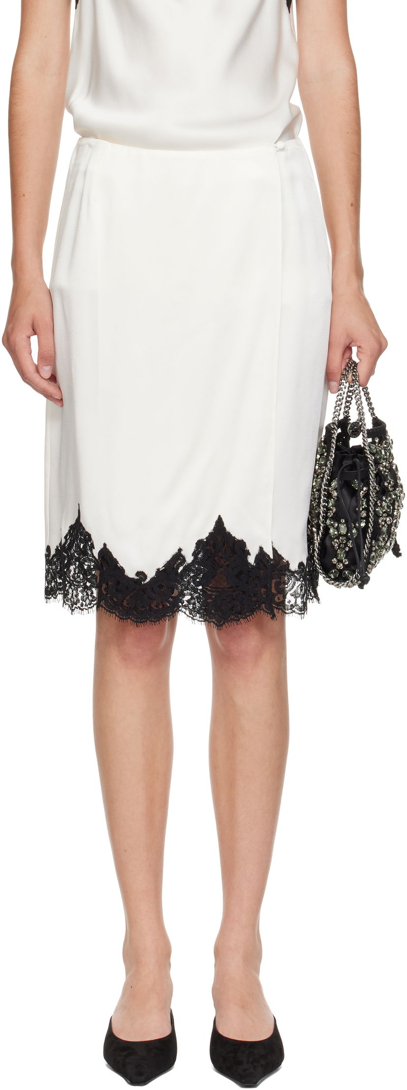 Sukňa Stella McCartney Stella McCartney Satin Midi Skirt with Lace Biela | 6301443FU302
