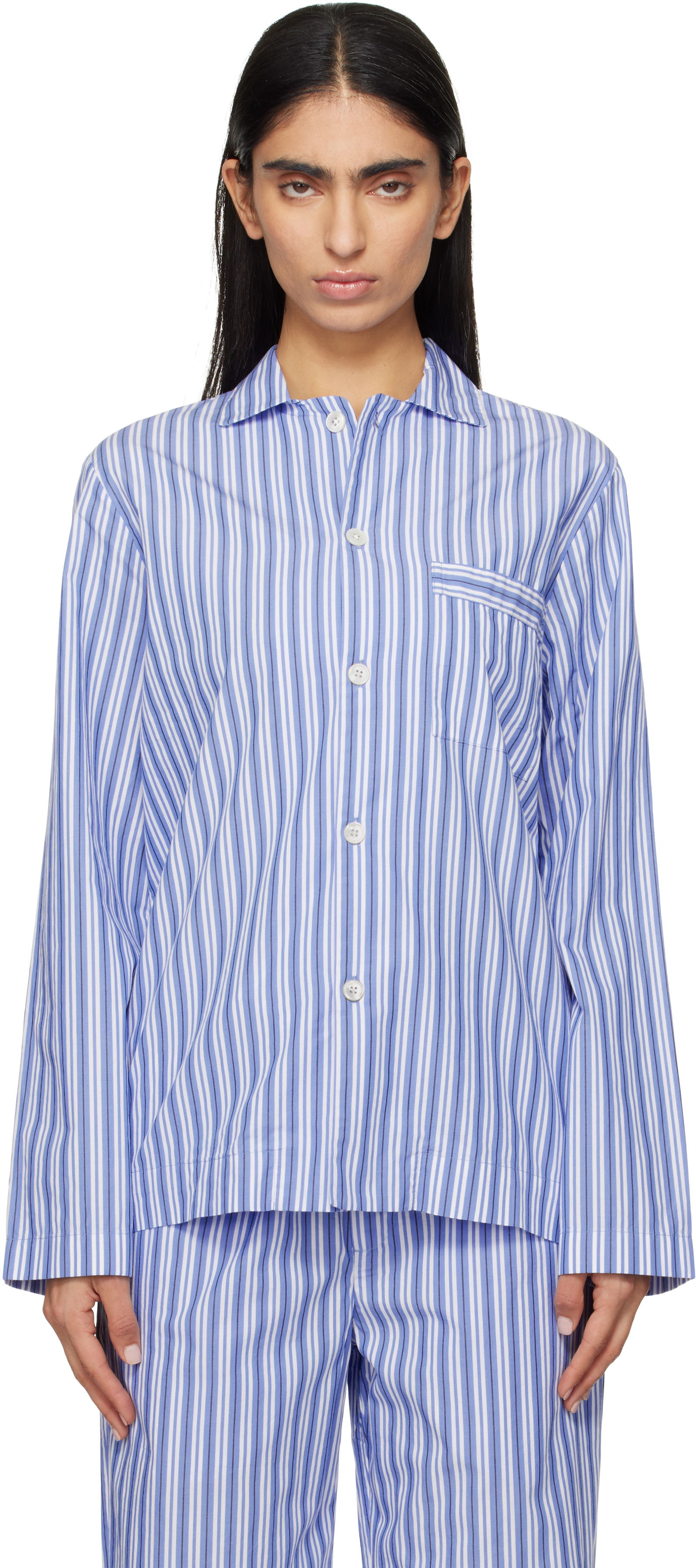 Striped Poplin Long-Sleeved Pajama Shirt